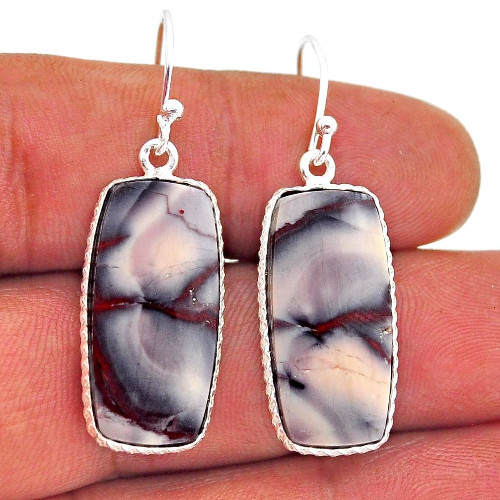17.49cts natural pink porcelain jasper (sci fi) silver dangle earrings n53645