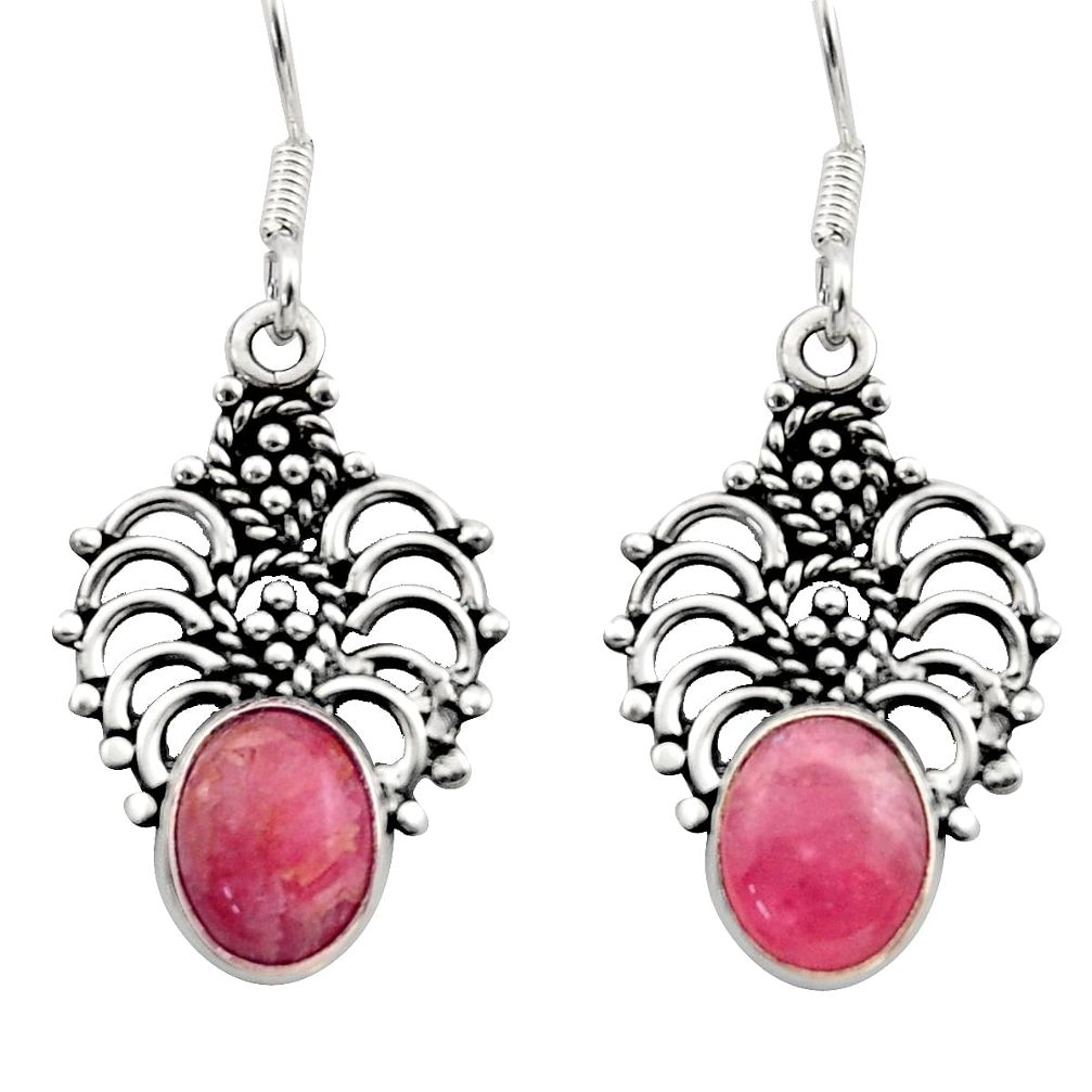 6.33cts natural pink rhodochrosite inca rose 925 silver dangle earrings d40871