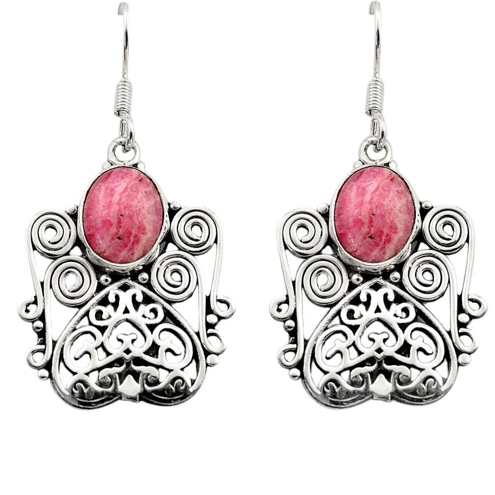 pink rhodochrosite inca rose 925 silver dangle earrings d40874