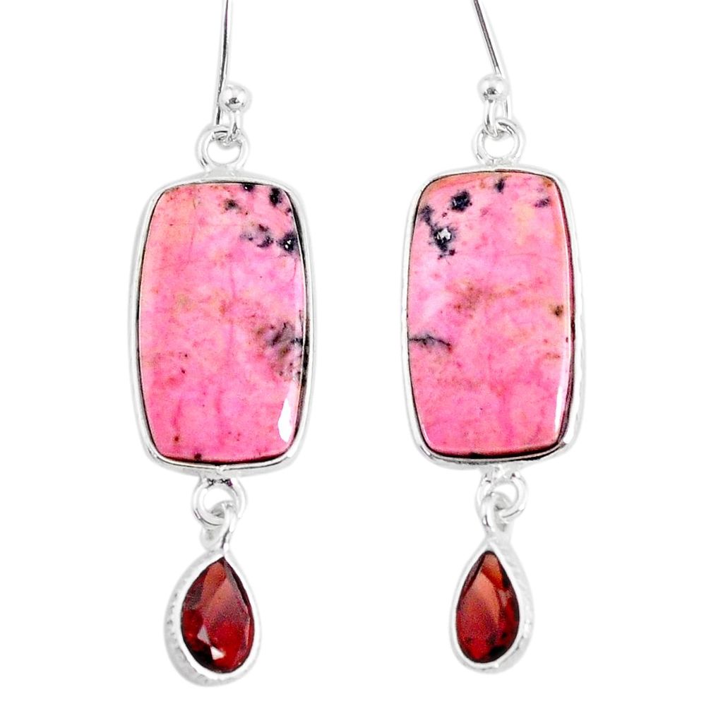 17.17cts natural pink rhodonite in black manganese 925 silver earrings r75623