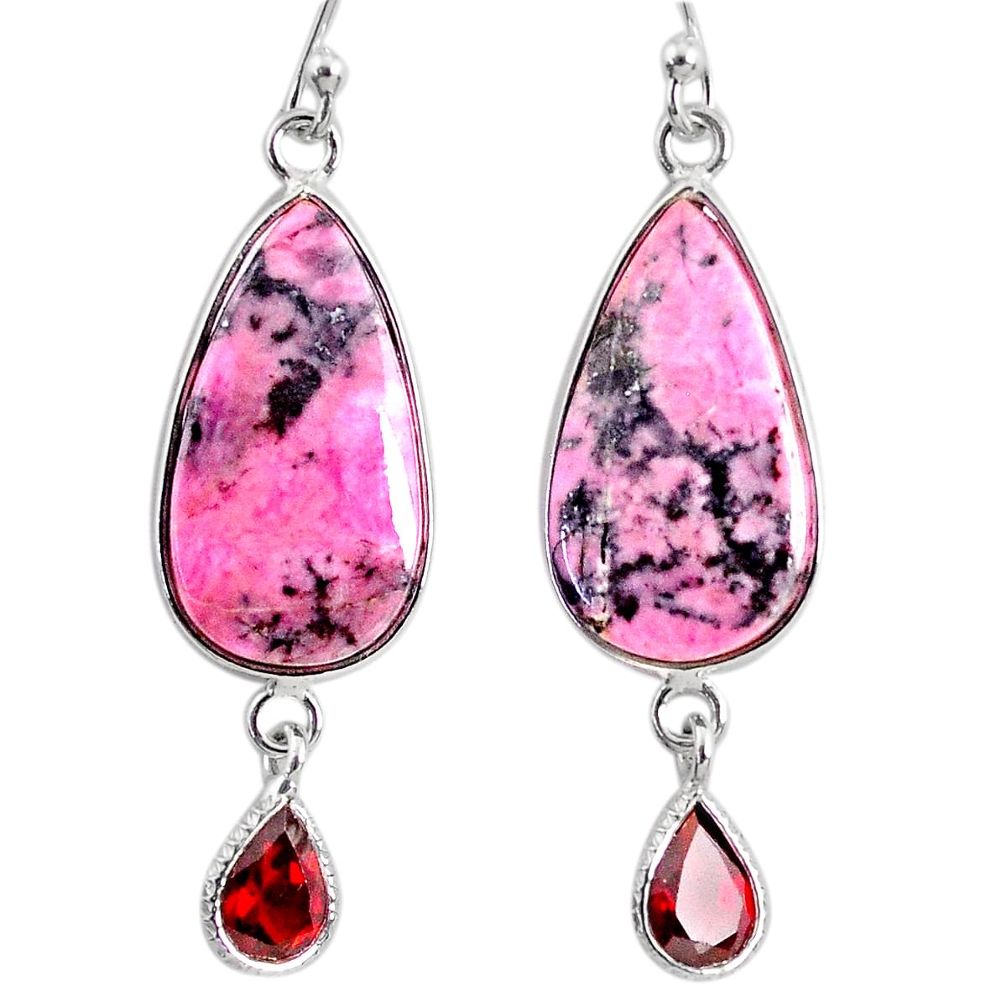 17.96cts natural pink rhodonite in black manganese 925 silver earrings r75629