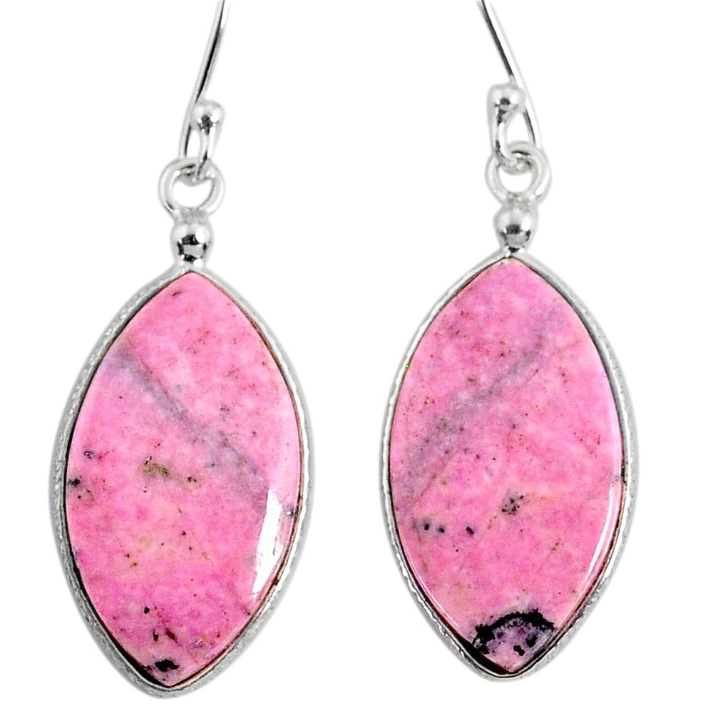 15.43cts natural pink rhodonite in black manganese 925 silver earrings r75631