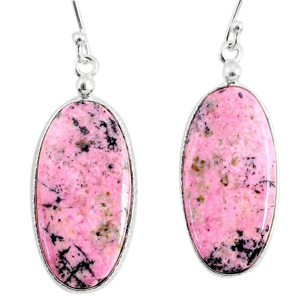 21.53cts natural pink rhodonite in black manganese 925 silver earrings r75635