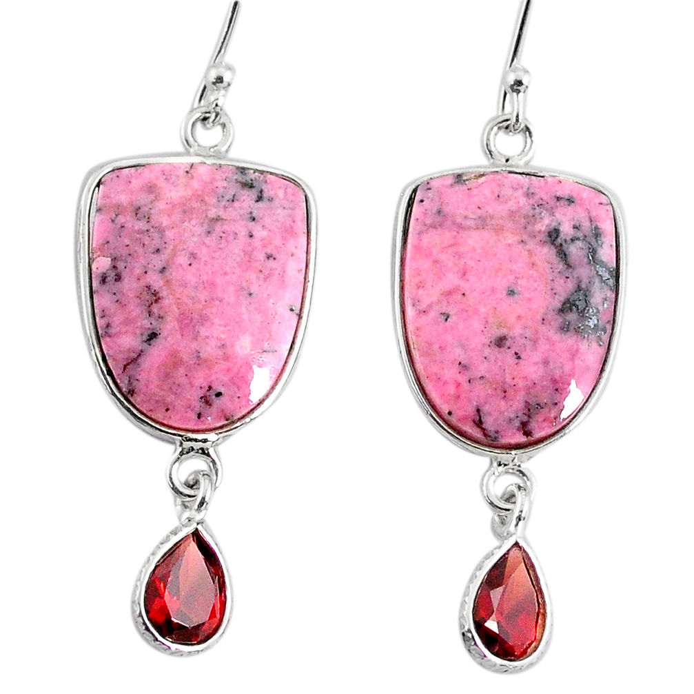 16.71cts natural pink rhodonite in black manganese 925 silver earrings r75650