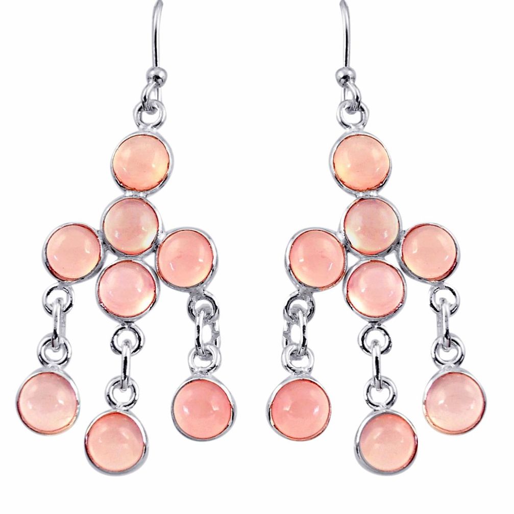 11.73cts natural pink rose quartz 925 sterling silver chandelier earrings r37431