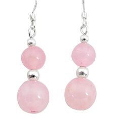 18.21cts natural pink rose quartz 925 sterling silver dangle earrings c27161