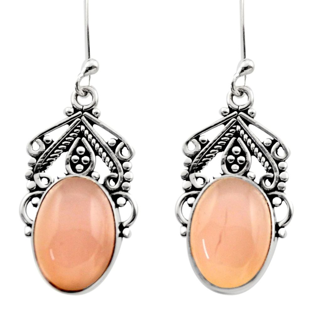 11.89cts natural pink rose quartz 925 sterling silver dangle earrings d40992