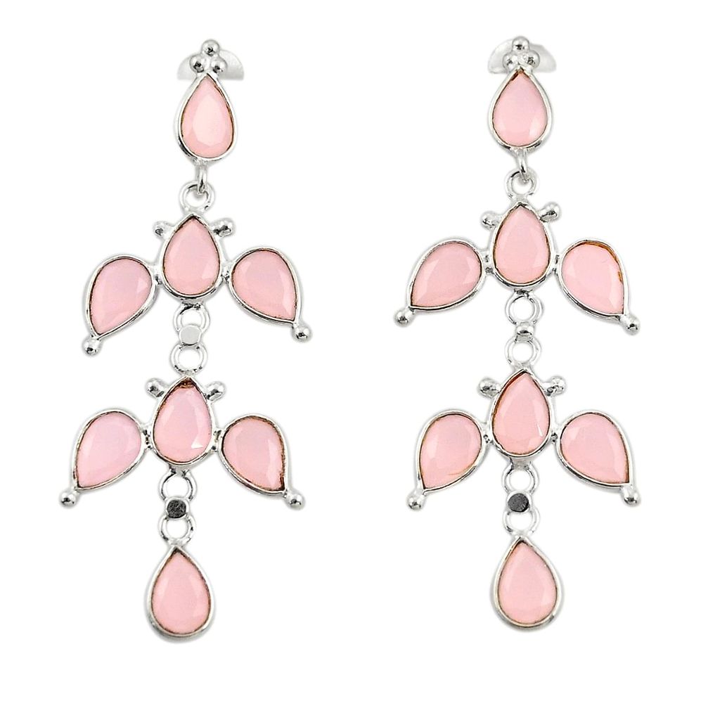 12.99cts natural pink rose quartz 925 sterling silver dangle earrings r33101