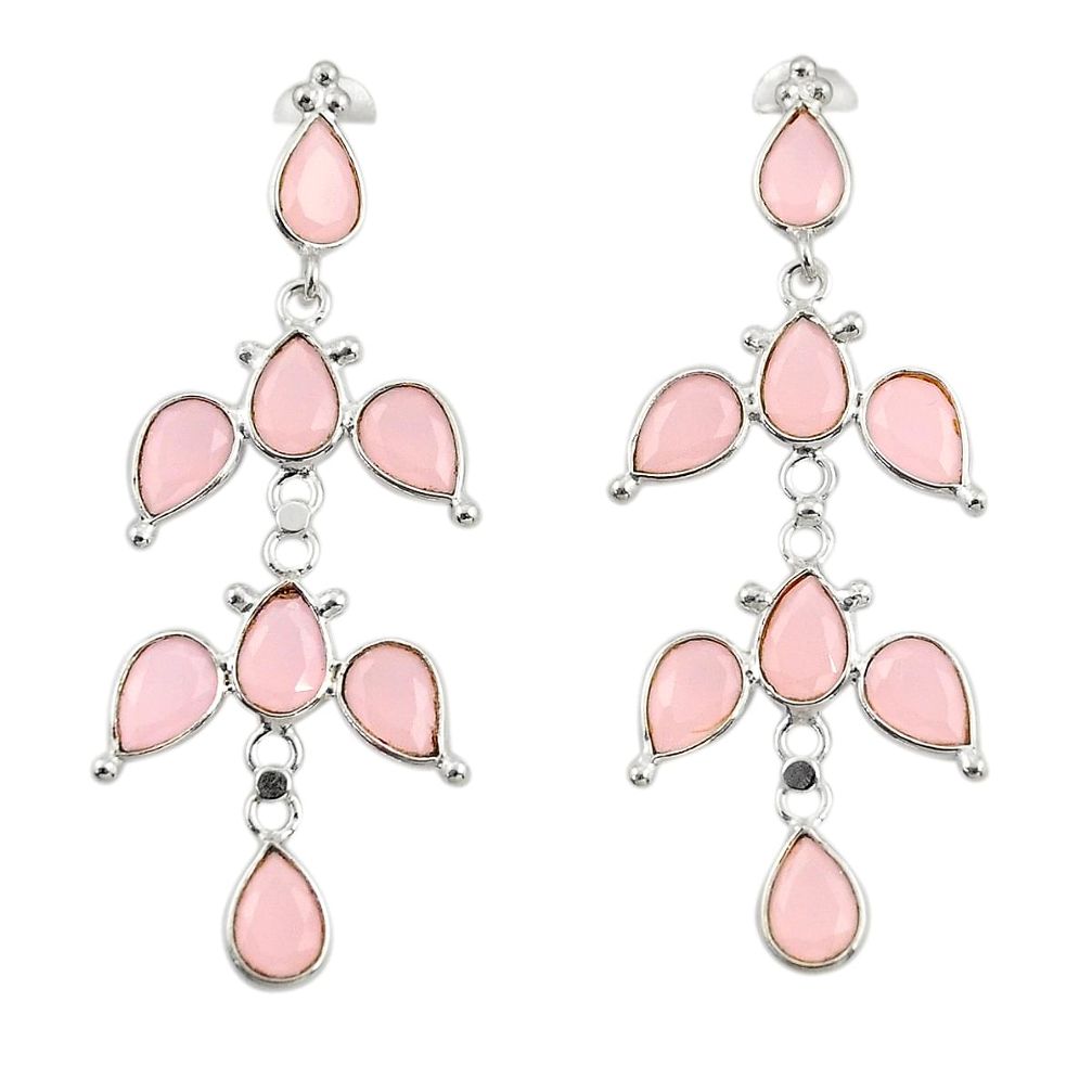 14.59cts natural pink rose quartz 925 sterling silver dangle earrings r33102