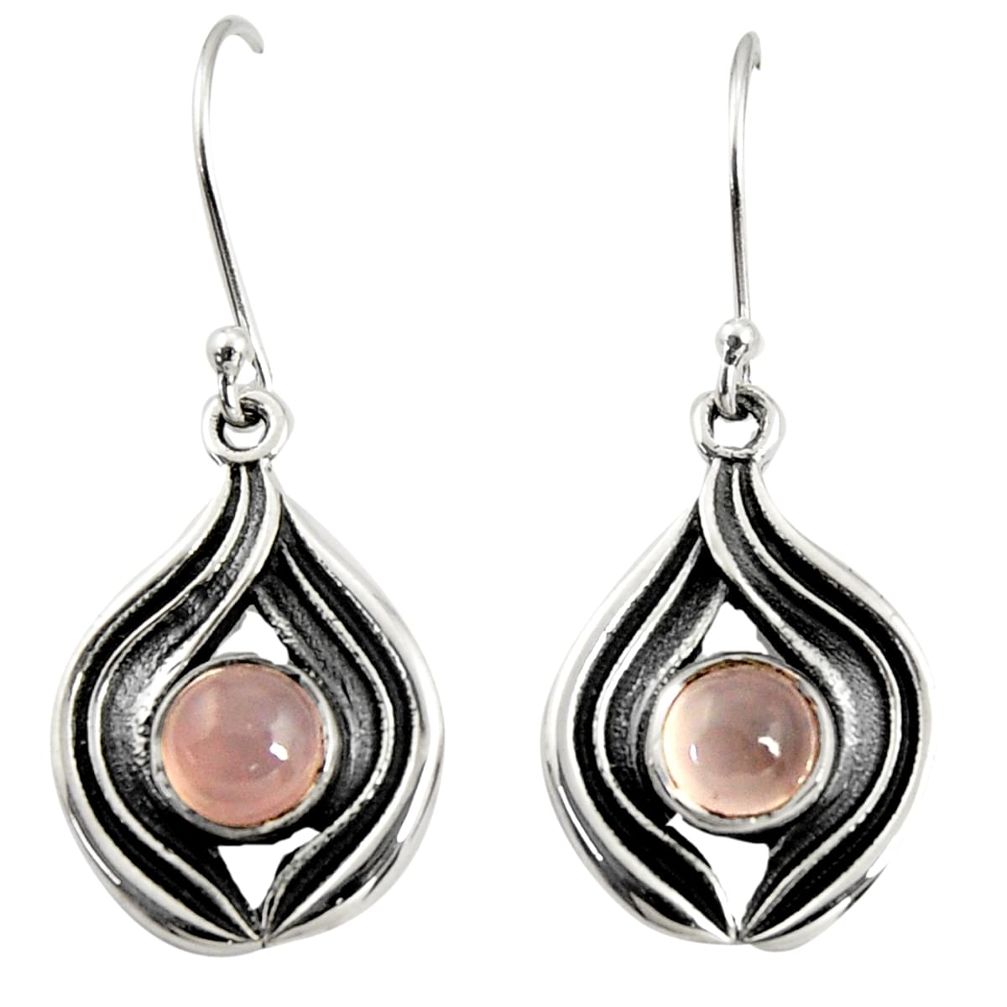 2.56cts natural pink rose quartz 925 sterling silver dangle earrings r35164