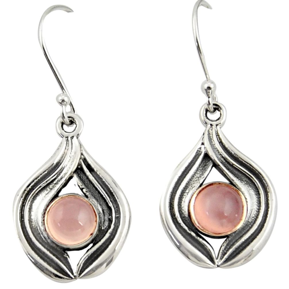 1.99cts natural pink rose quartz 925 sterling silver dangle earrings r42064