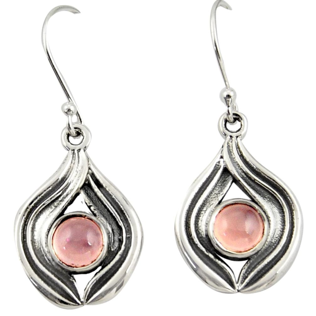 1.90cts natural pink rose quartz 925 sterling silver dangle earrings r42069