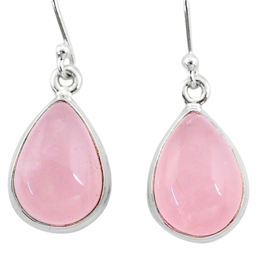 11.21cts natural pink rose quartz 925 sterling silver dangle earrings r96289