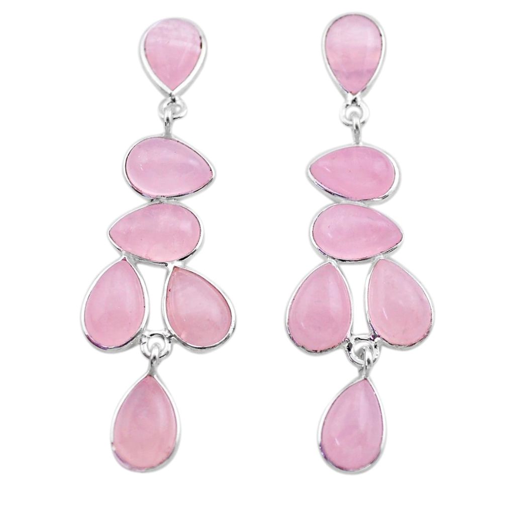 17.49cts natural pink rose quartz 925 sterling silver dangle earrings t30194