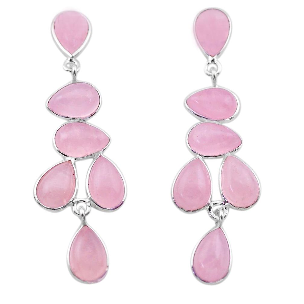 18.82cts natural pink rose quartz 925 sterling silver dangle earrings t30292