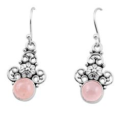 4.86cts natural pink rose quartz 925 sterling silver flower earrings y44886