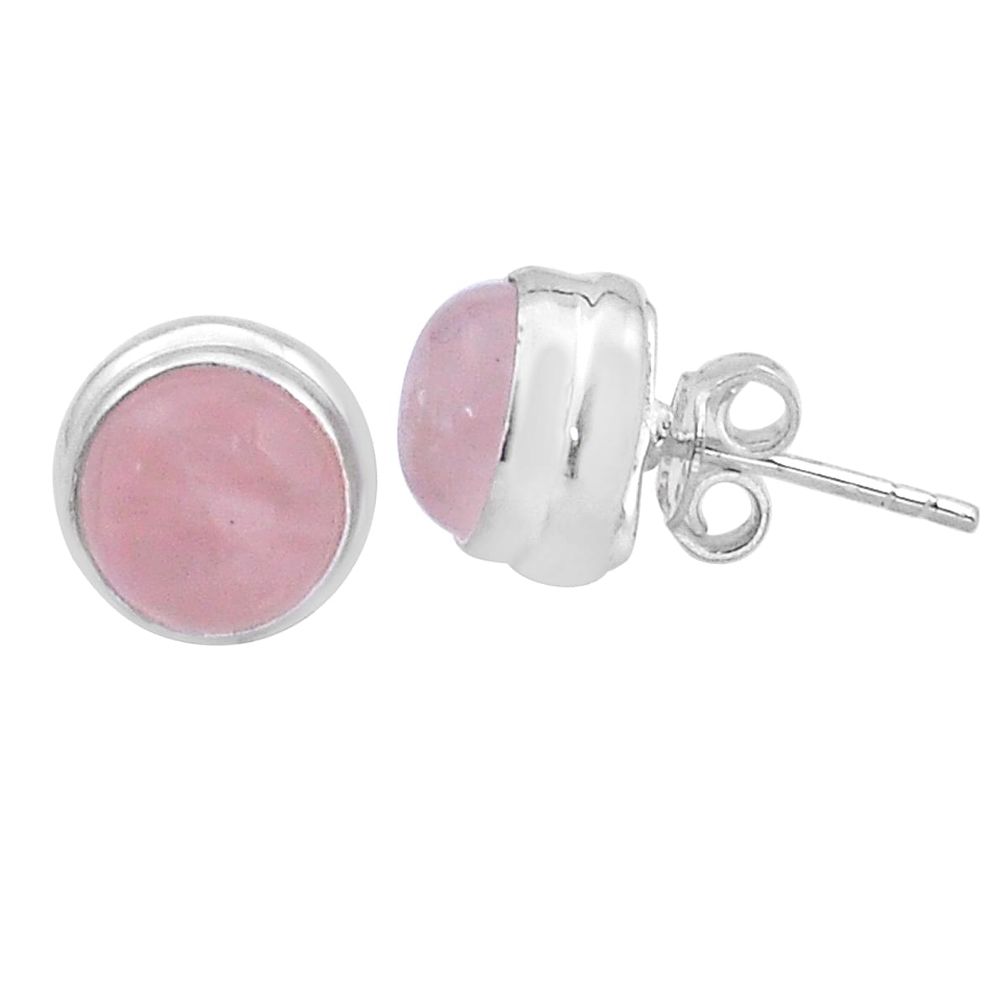 6.22cts natural pink rose quartz 925 sterling silver stud earrings u95870