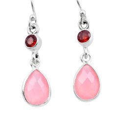 6.29cts natural pink rose quartz garnet 925 silver dangle earrings u18342