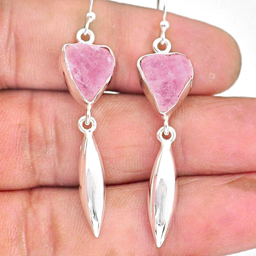 9.71cts natural pink rose quartz rough 925 silver dangle earrings r89969