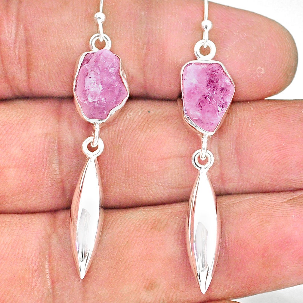 9.71cts natural pink rose quartz rough 925 silver dangle earrings r89971