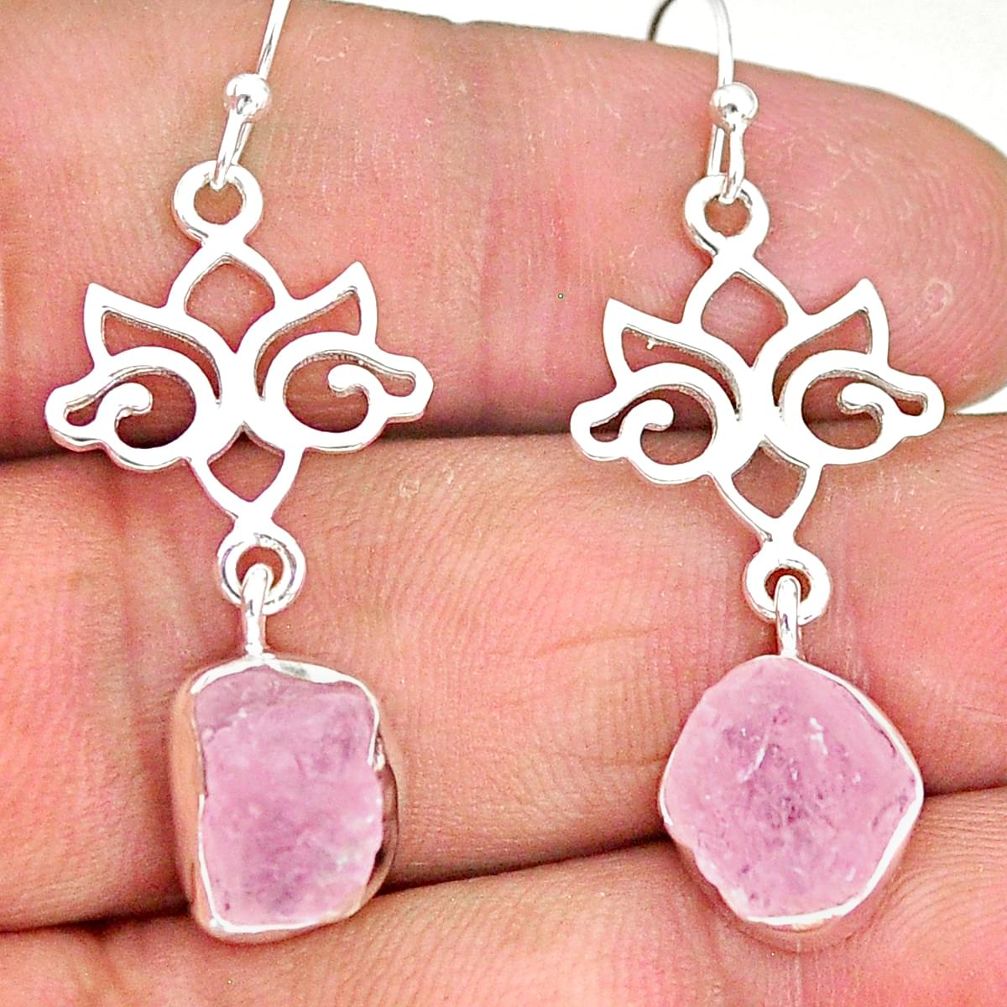 10.26cts natural pink rose quartz raw 925 silver dangle earrings r89975