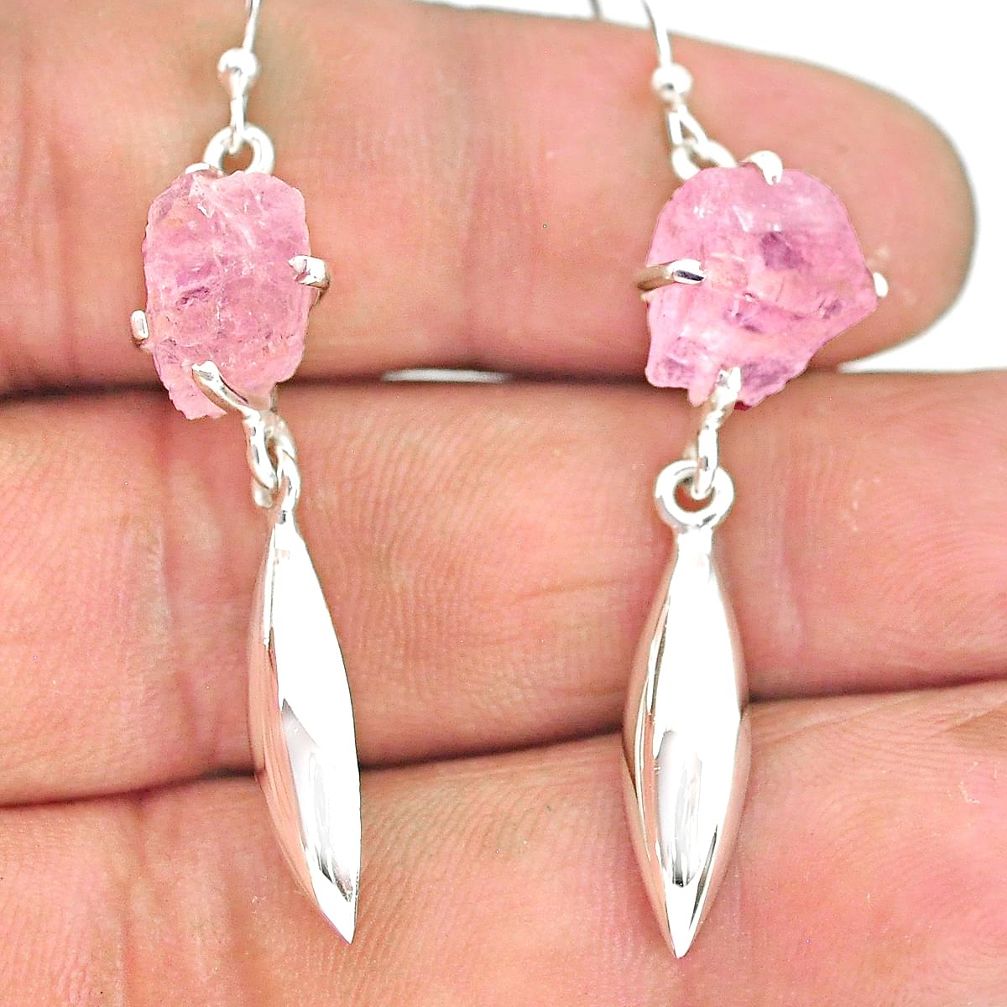 7.75cts natural pink rose quartz raw 925 silver dangle earrings r90763