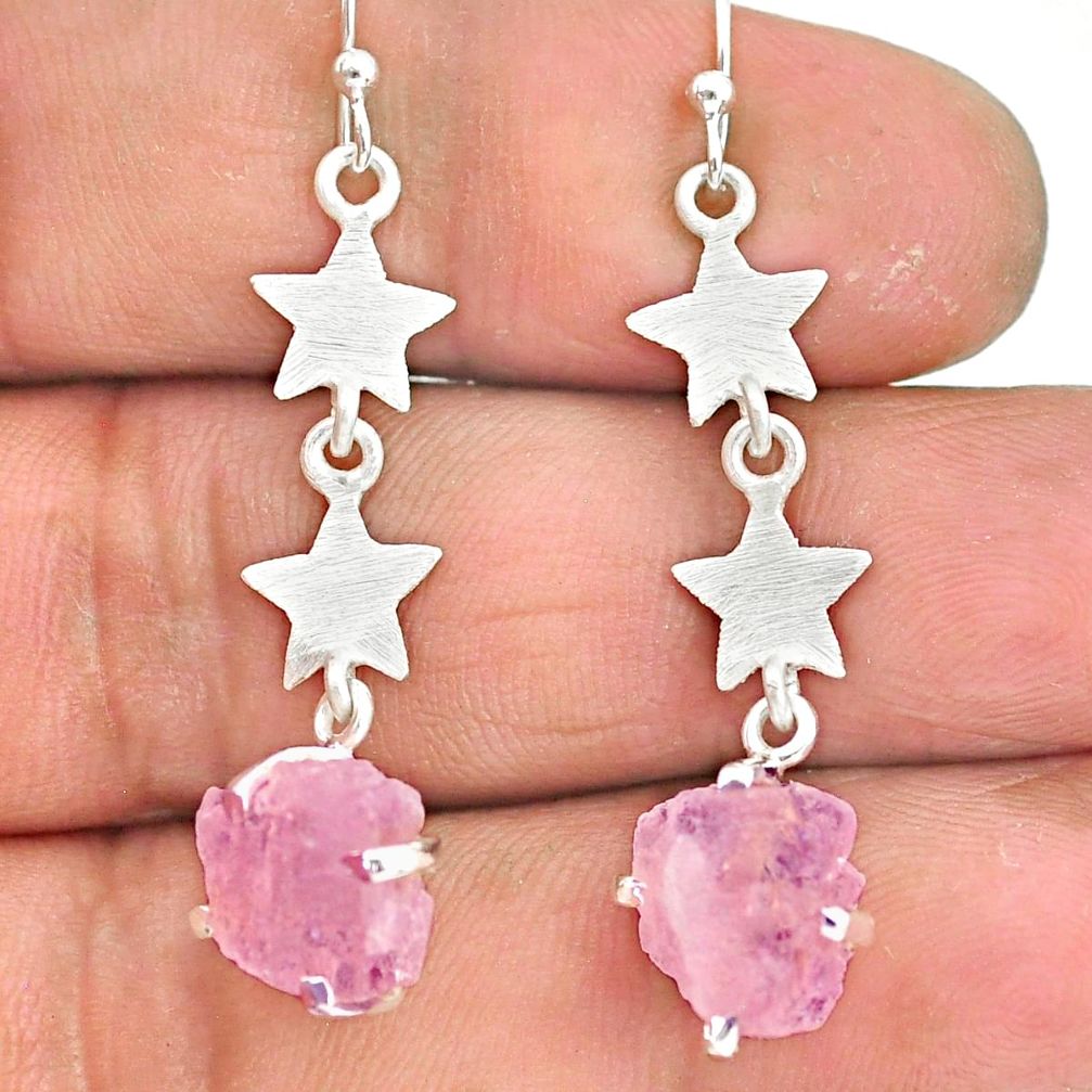 7.45cts natural pink rose quartz raw 925 silver dangle earrings r90769