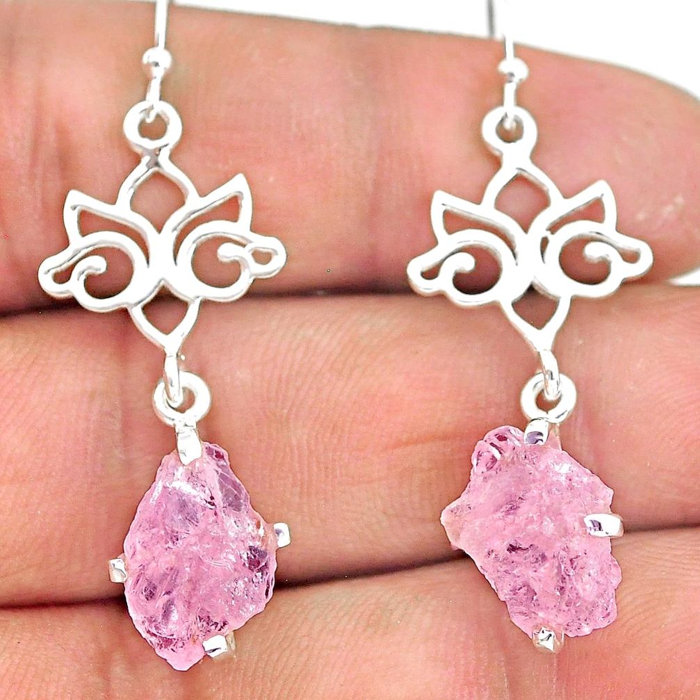 8.21cts natural pink rose quartz raw 925 silver dangle earrings r90771