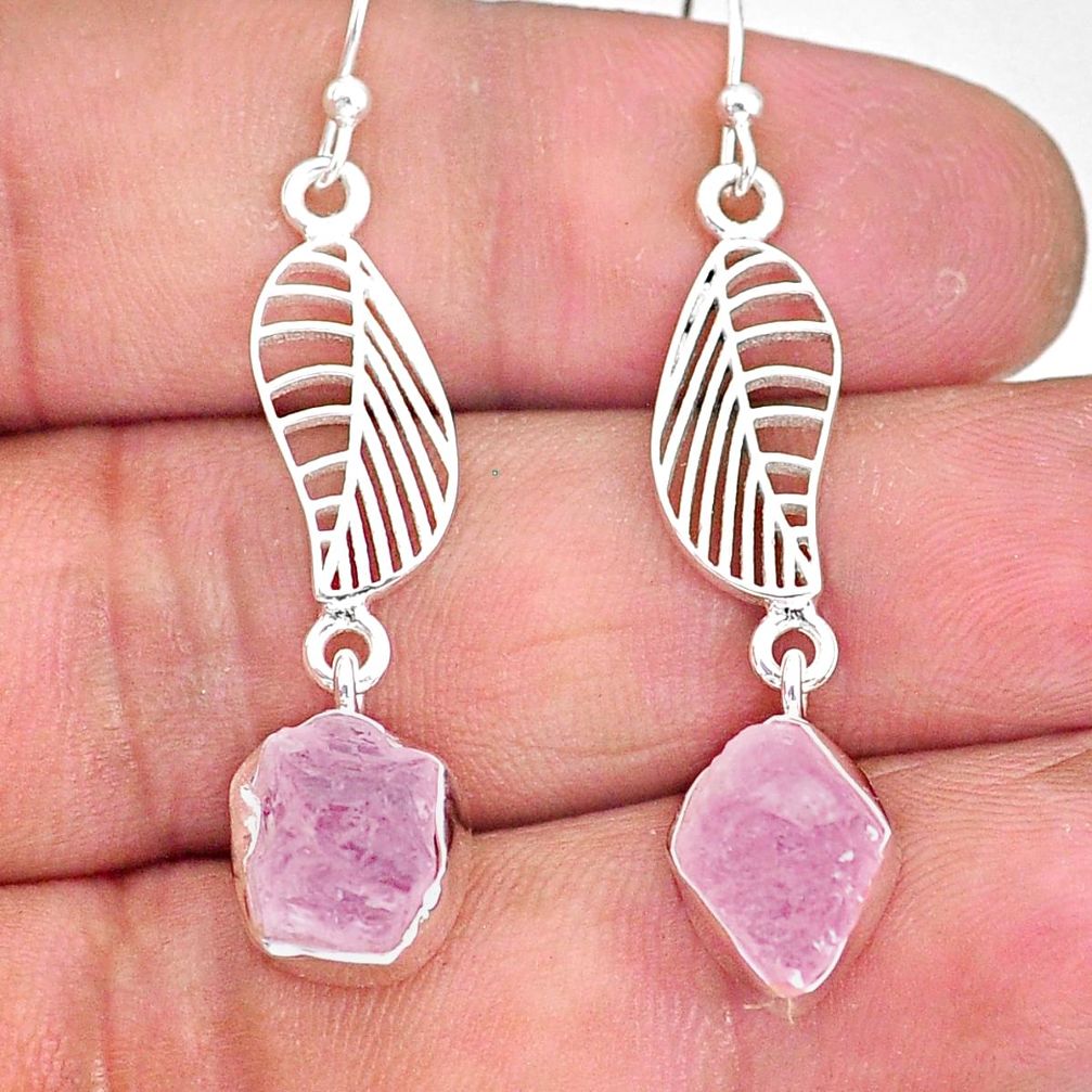 10.56cts natural pink rose quartz raw 925 silver deltoid leaf earrings r89965