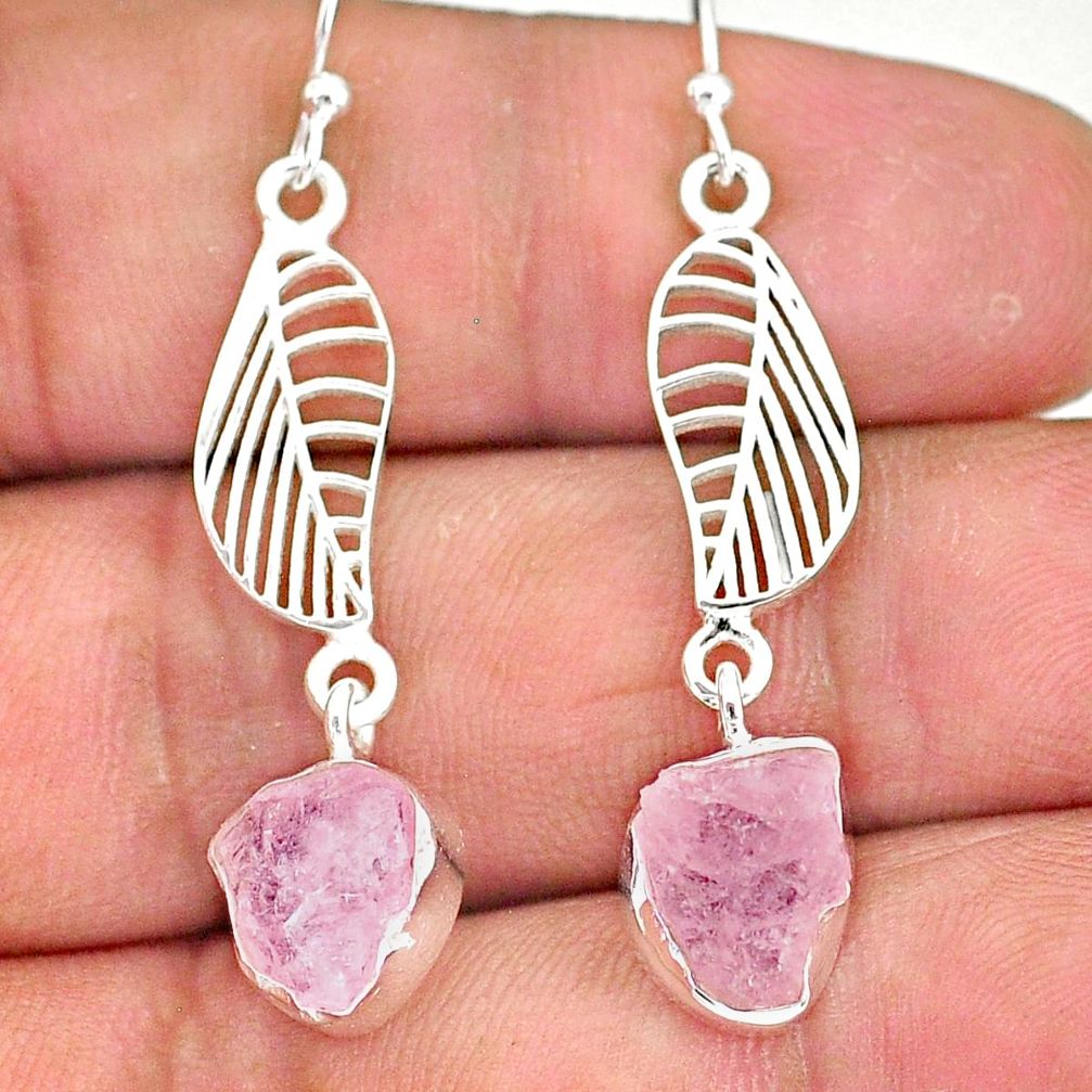 9.64cts natural pink rose quartz raw 925 silver deltoid leaf earrings r89966