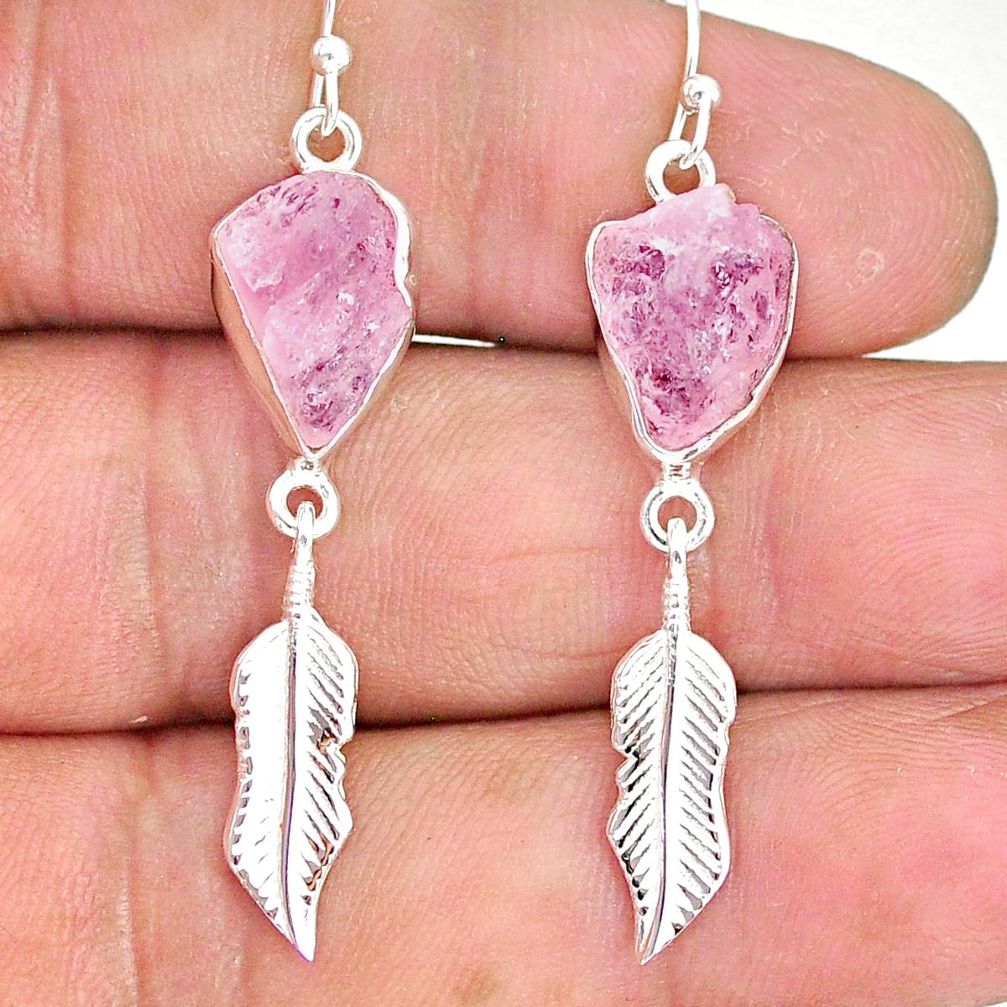 10.79cts natural pink rose quartz raw 925 silver deltoid leaf earrings r89972