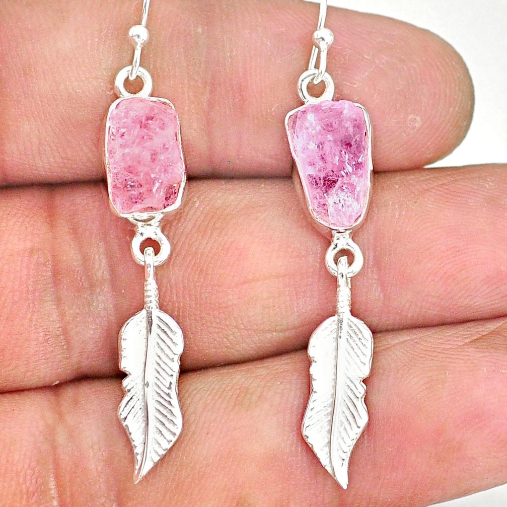 10.92cts natural pink rose quartz rough 925 silver deltoid leaf earrings r89973