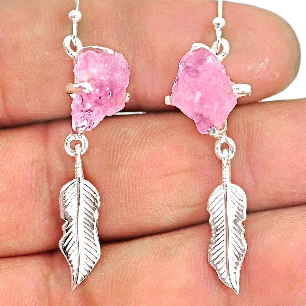 8.00cts natural pink rose quartz rough 925 silver deltoid leaf earrings r90774