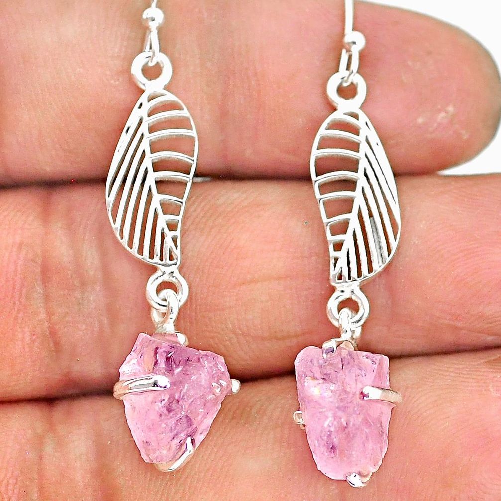 7.52cts natural pink rose quartz rough 925 silver deltoid leaf earrings r90776