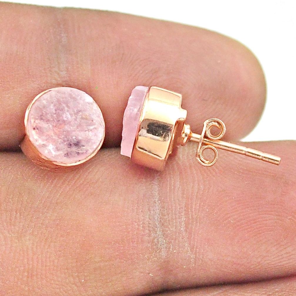 6.33cts natural pink rose quartz raw 925 silver rose gold stud earrings t52365