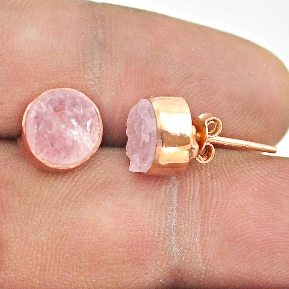 6.33cts natural pink rose quartz raw 925 silver rose gold stud earrings t52368