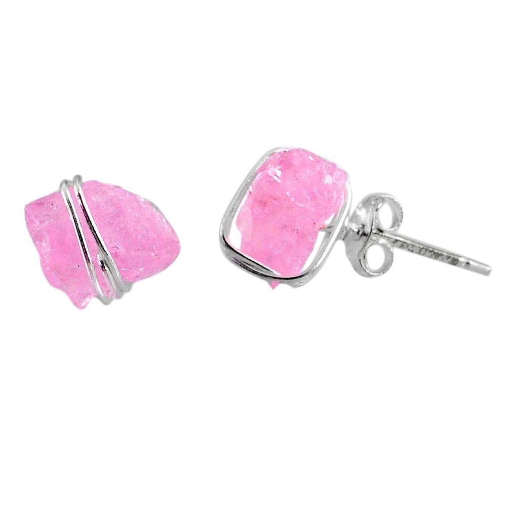 5.86cts natural pink rose quartz raw 925 sterling silver stud earrings r79701