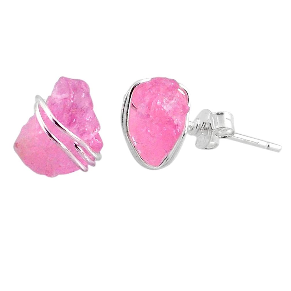 5.86cts natural pink rose quartz raw 925 sterling silver stud earrings r79702