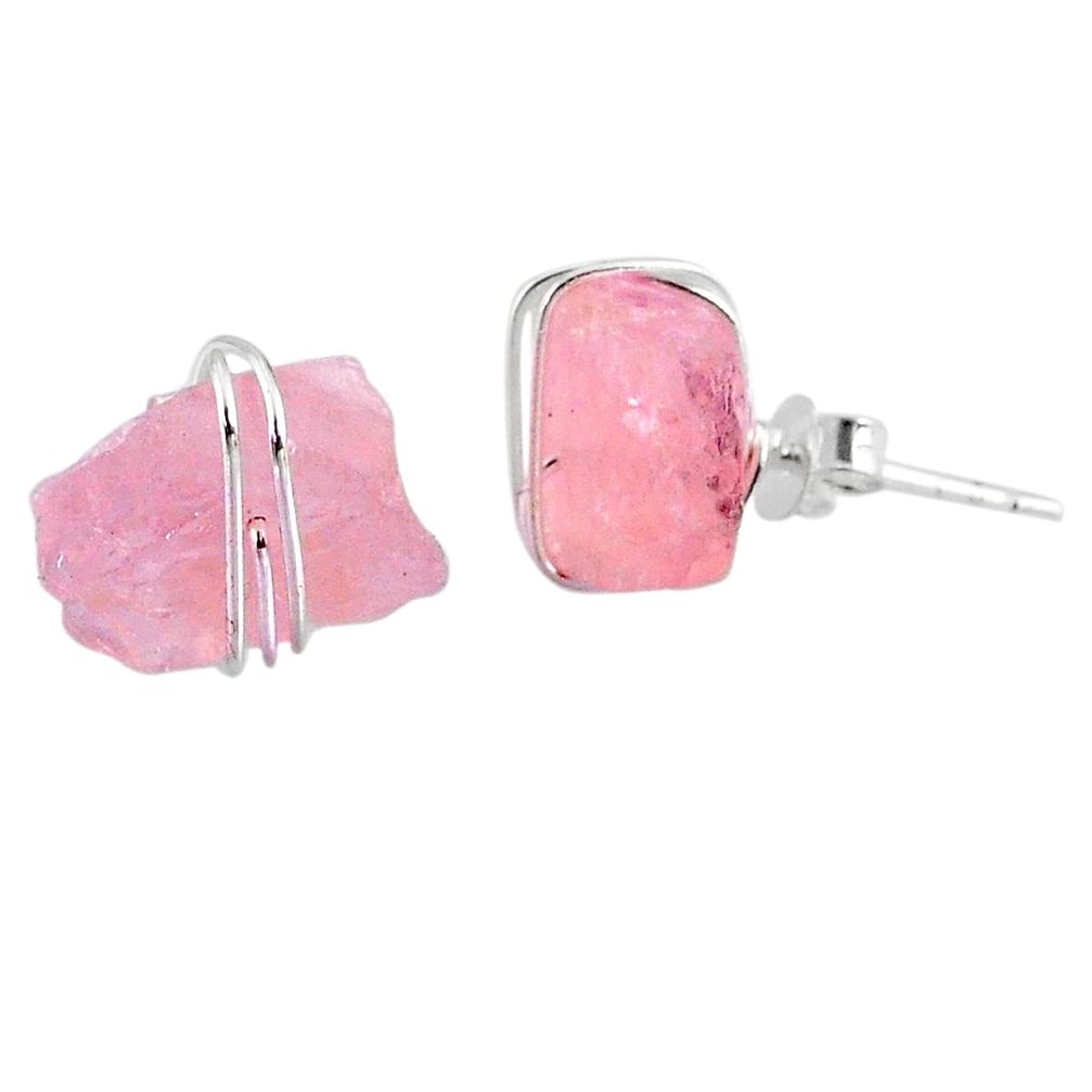 8.76cts natural pink rose quartz raw 925 sterling silver stud earrings r79703