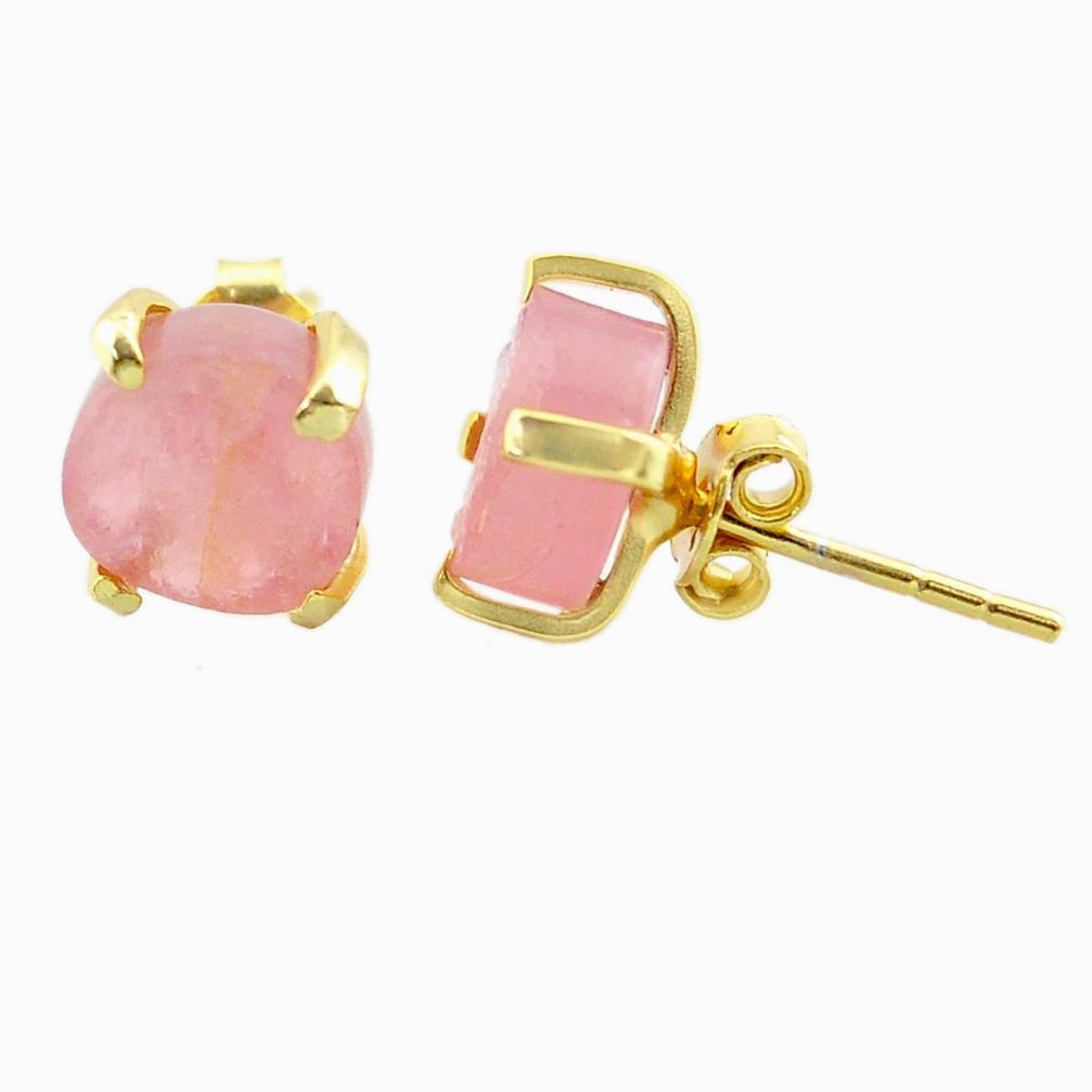 5.65cts natural pink rose quartz raw 14k gold handmade stud earrings t31388