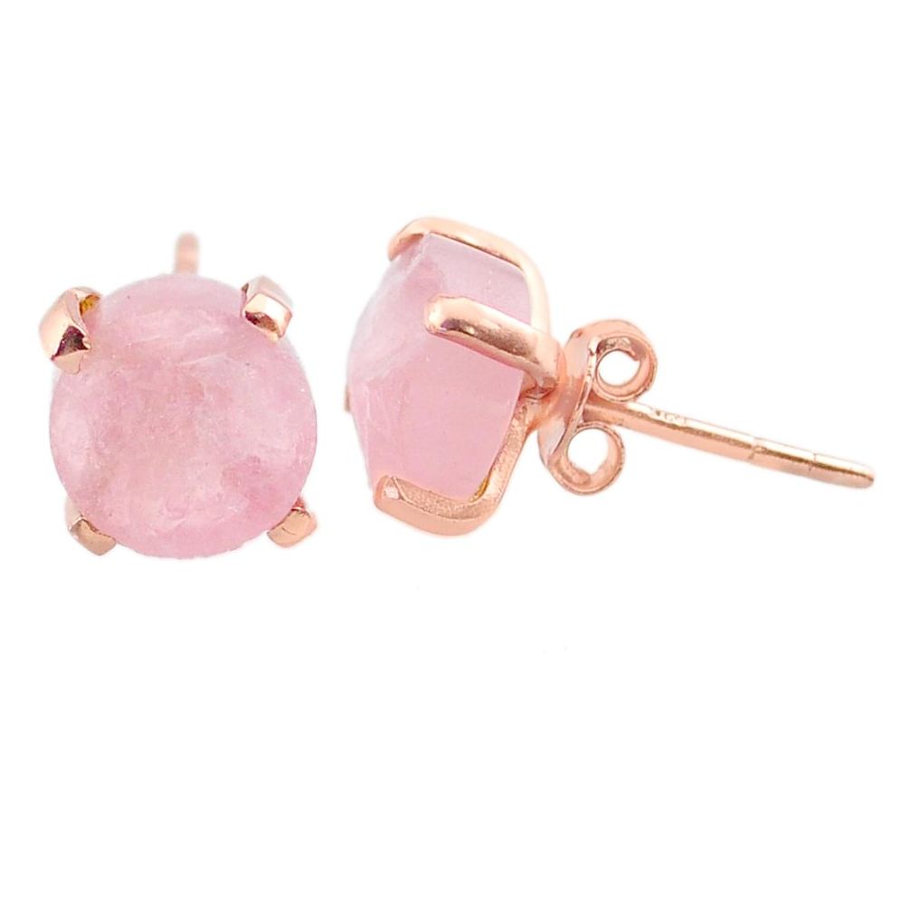 4.68cts natural pink rose quartz raw 14k rose gold handmade stud earrings t31395