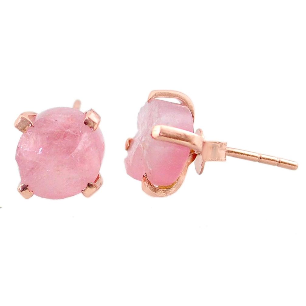 5.65cts natural pink rose quartz raw 14k rose gold handmade stud earrings t31398