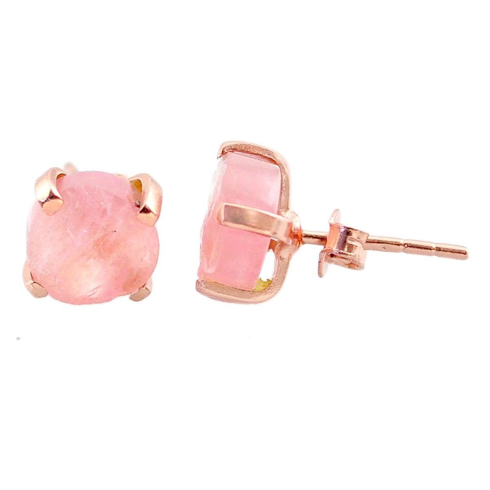 5.60cts natural pink rose quartz raw 14k rose gold handmade stud earrings t31400