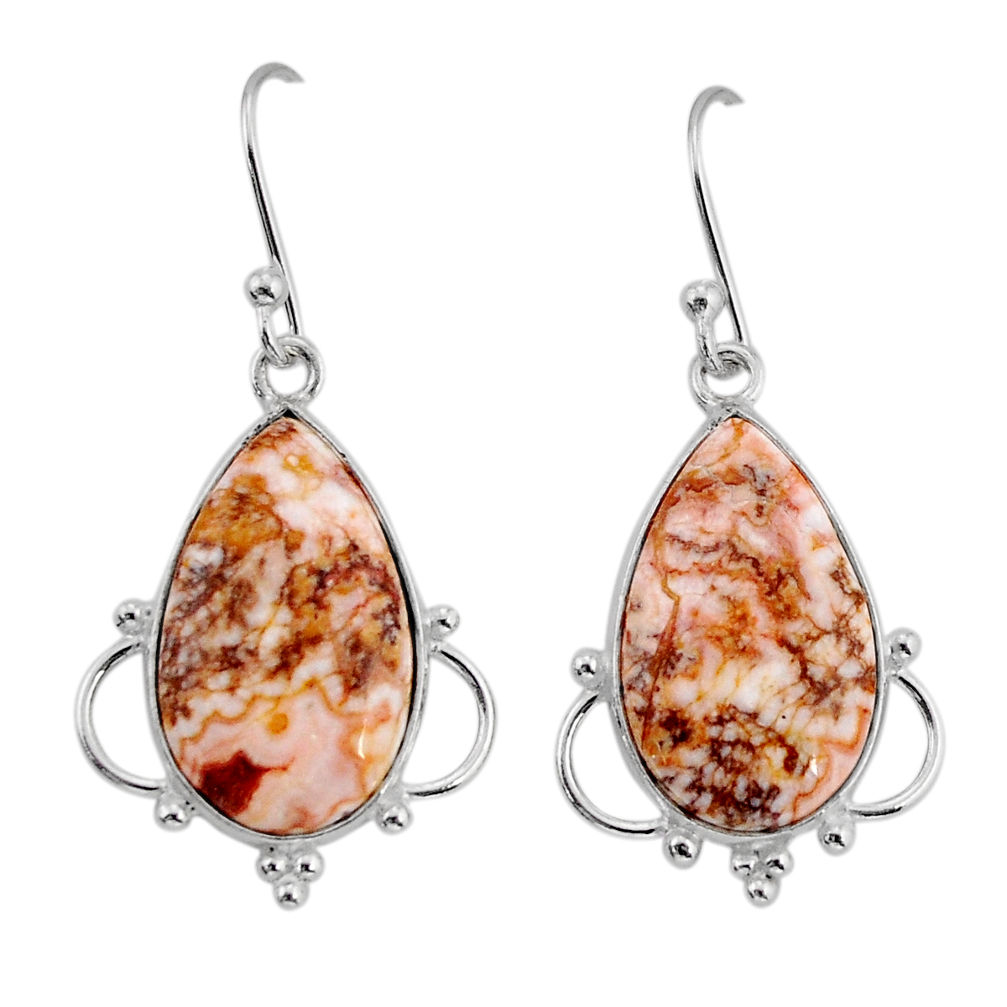11.98cts natural pink rosetta stone jasper 925 silver dangle earrings y72922