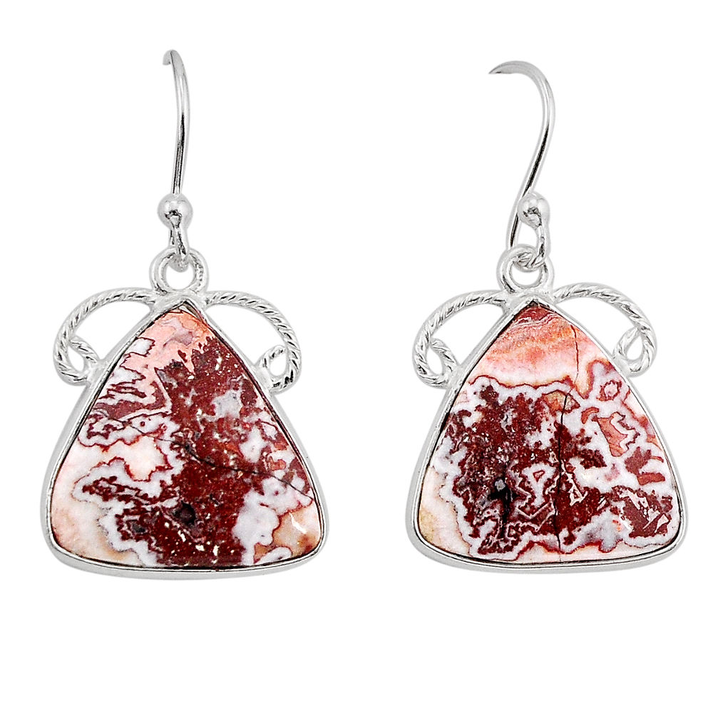 11.37cts natural pink rosetta stone jasper 925 silver dangle earrings y73039