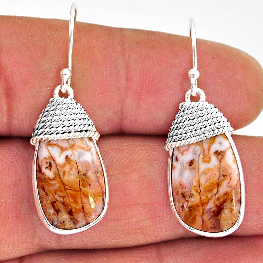 14.61cts natural pink rosetta stone jasper 925 silver dangle earrings y75514