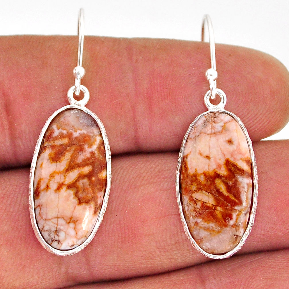 12.57cts natural pink rosetta stone jasper 925 silver dangle earrings y75515