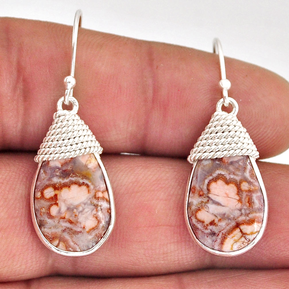 13.68cts natural pink rosetta stone jasper 925 silver dangle earrings y75524