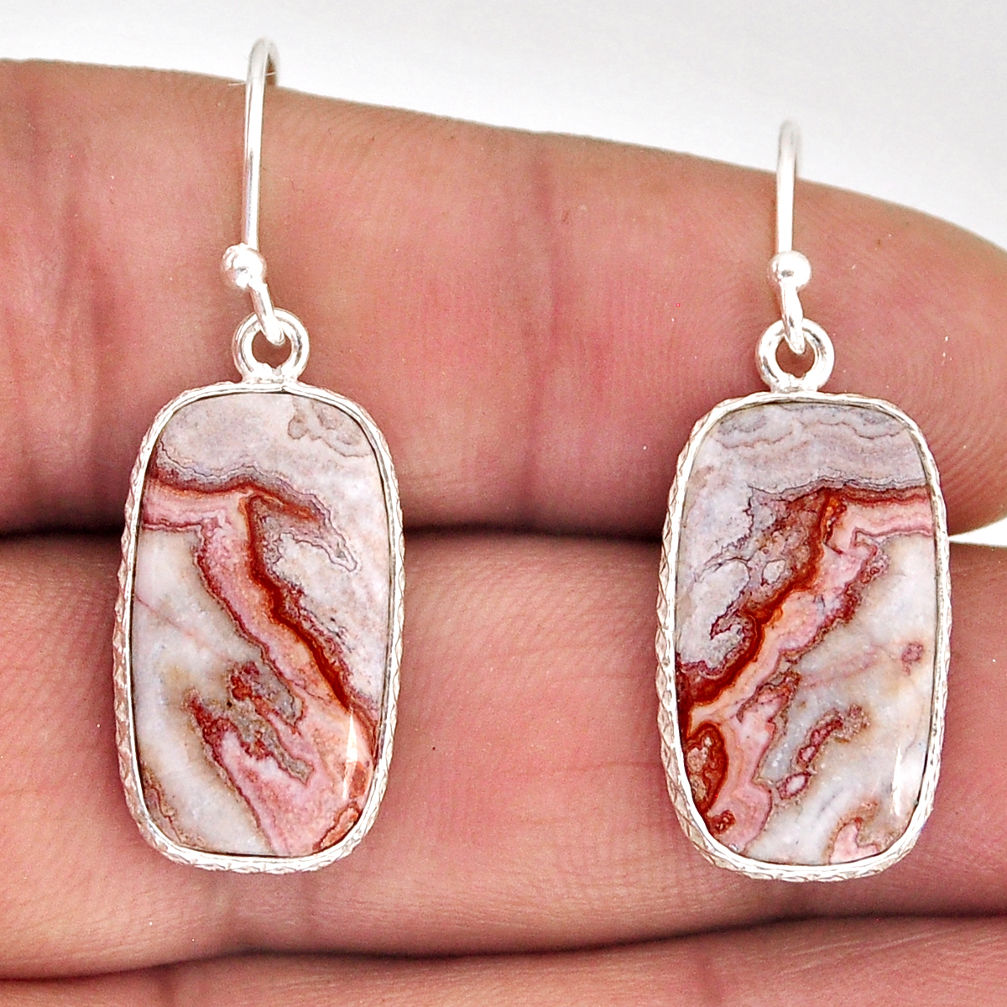 11.34cts natural pink rosetta stone jasper 925 silver dangle earrings y75536