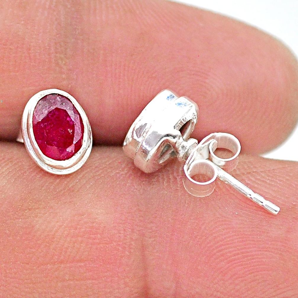 2.59cts natural pink ruby 925 sterling silver stud earrings jewelry t19721